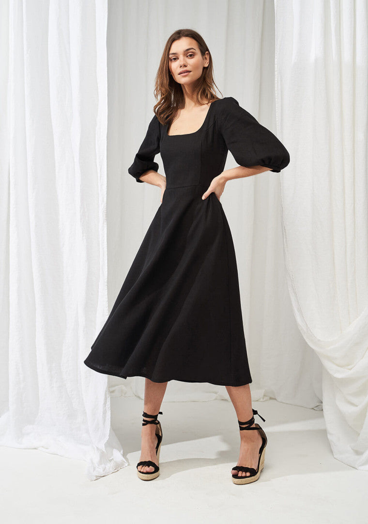 Aurora Puff Sleeve Linen dress