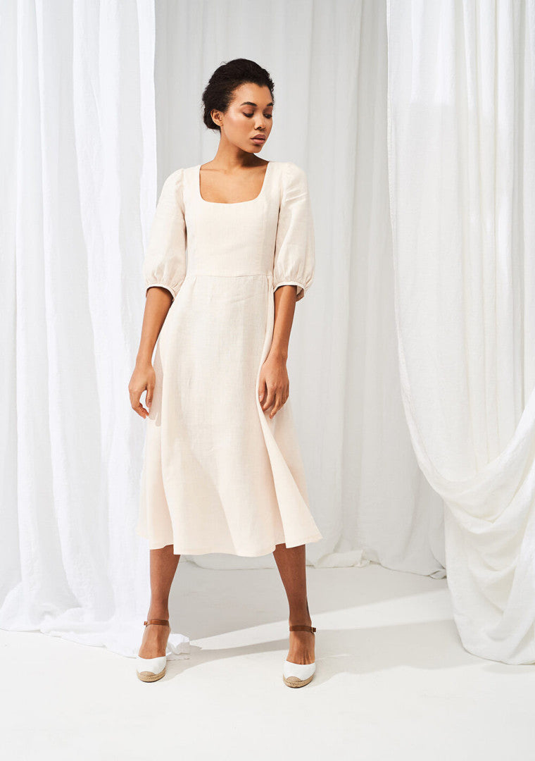 Aurora Puff Sleeve Linen dress