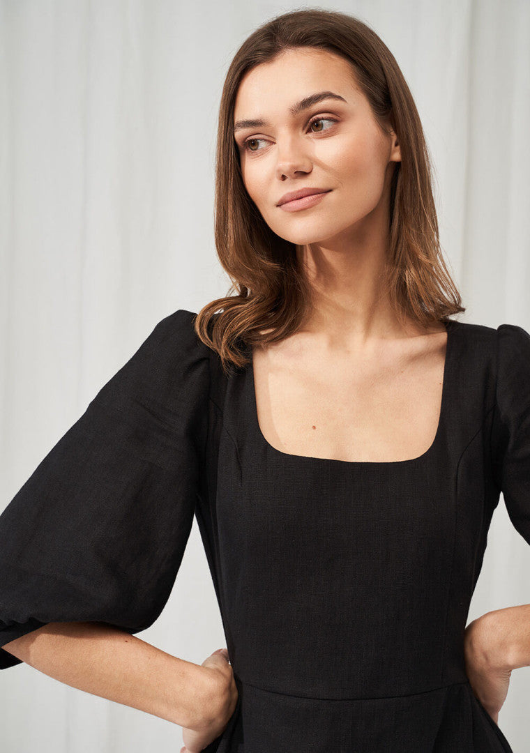 Aurora Puff Sleeve Linen dress