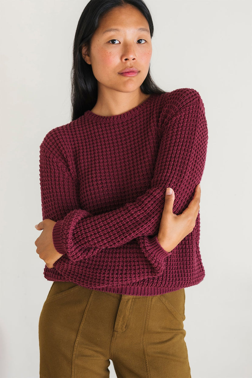 Teresa Leaf Dark Cranberry Organic Cotton Knit Sweater