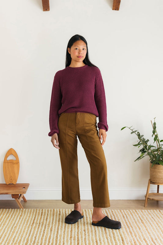 Teresa Leaf Dark Cranberry Organic Cotton Knit Sweater