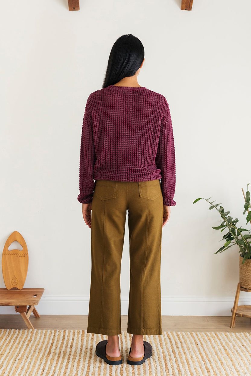 Teresa Leaf Dark Cranberry Organic Cotton Knit Sweater